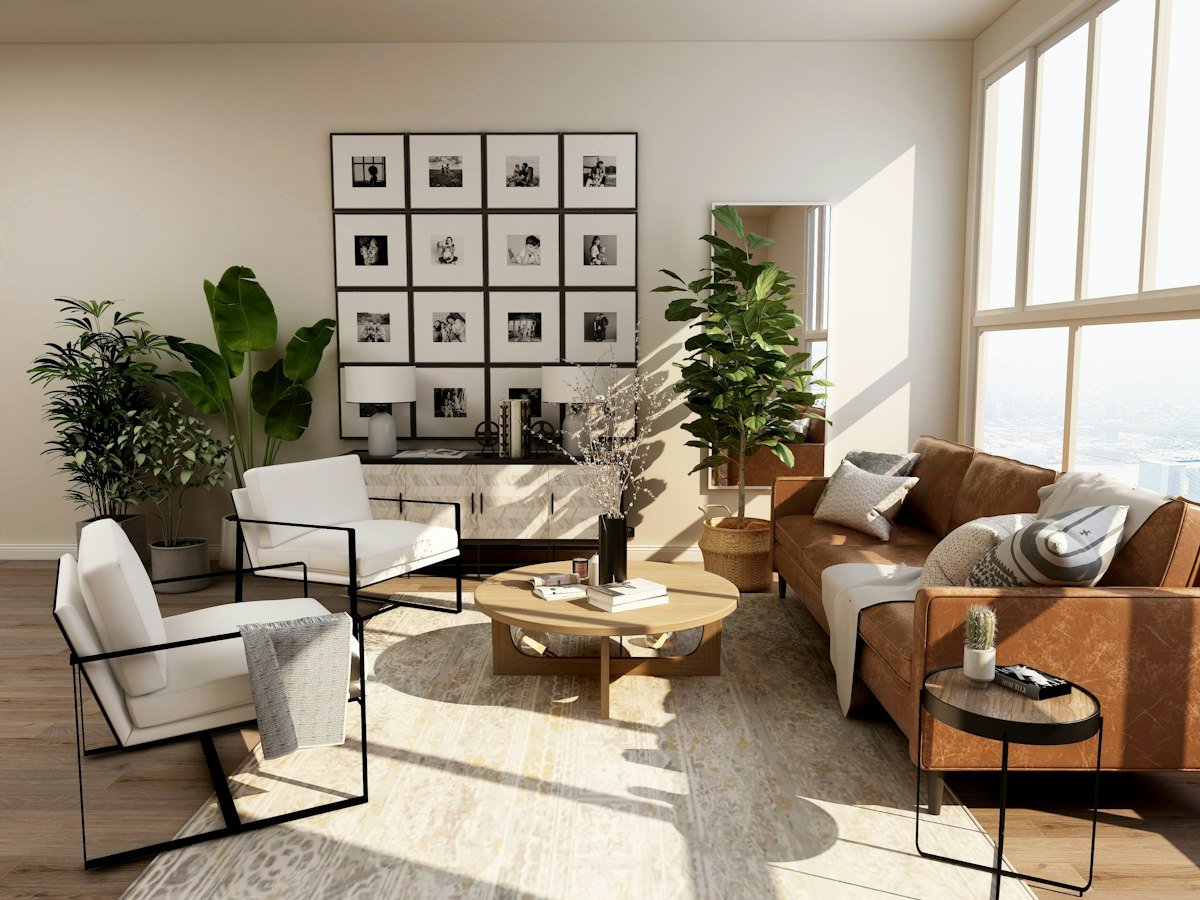 Warm, modern apartment living area